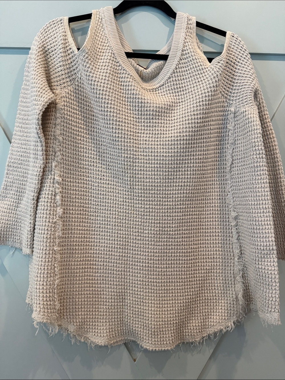 Free People Cream Off-Shoulder Waffle Knit Sweater